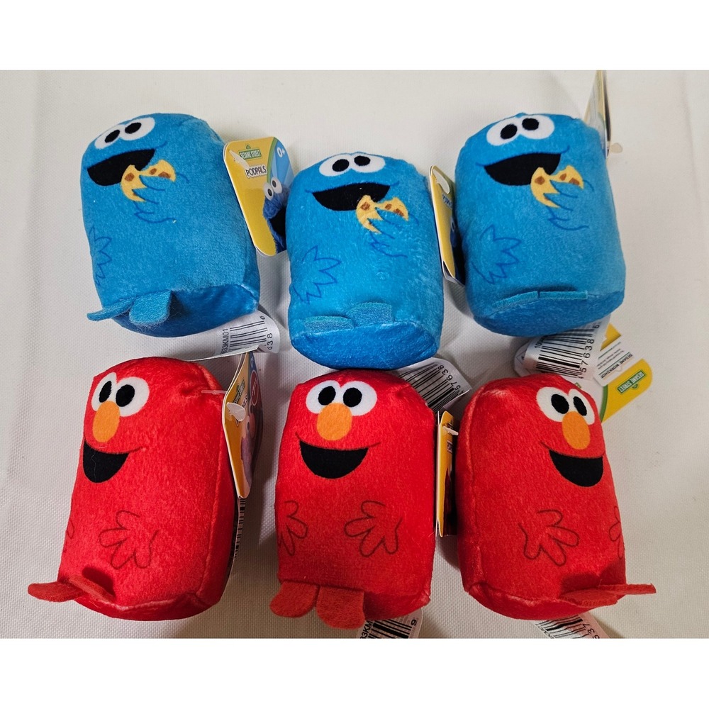 6 PodPals Sesame Street Podpals Plush Set  3 Elmo &‎ 3 Cookie Monster 3" Toys